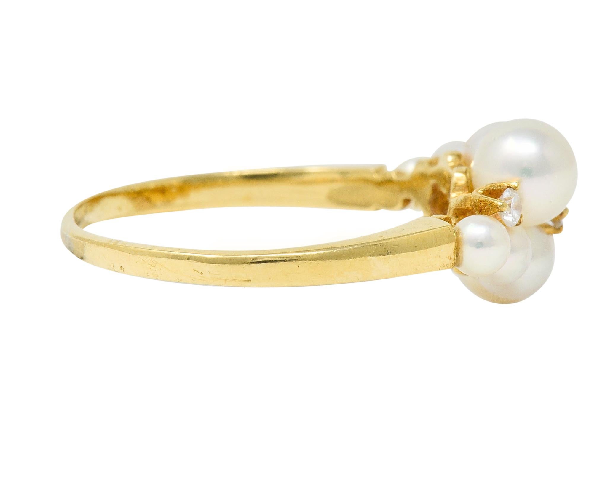 Contemporary Mikimoto Vintage Diamond Cultured Pearl 18 Karat Gold Cluster Ring