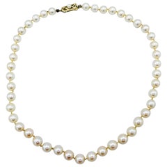 Mikimoto Vintage Pearl 14 Karat Yellow Gold Single Strand Necklace