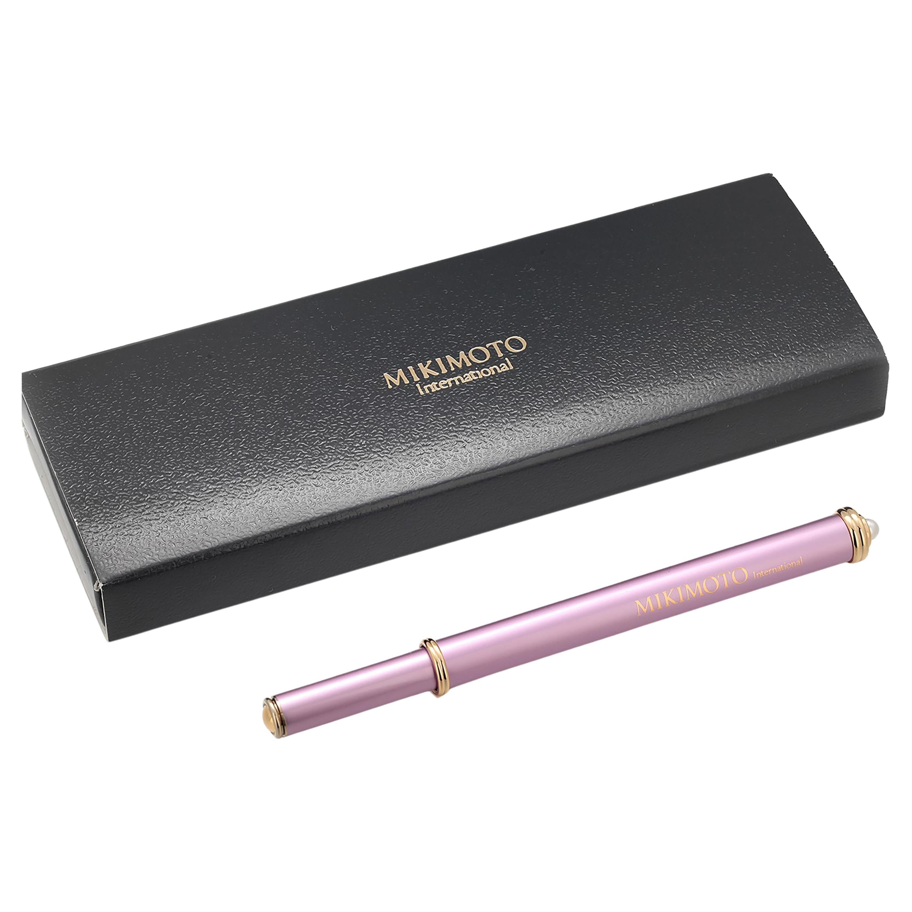 Mikimoto Vintage Purple Color Pearl Writing Ballpoint 4.75 Inch Pen  For Sale
