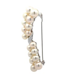 Mikimoto Vintage White Gold 5.6-7.7mm Pearl Cluster Ribbon Bow Pin Brooch
