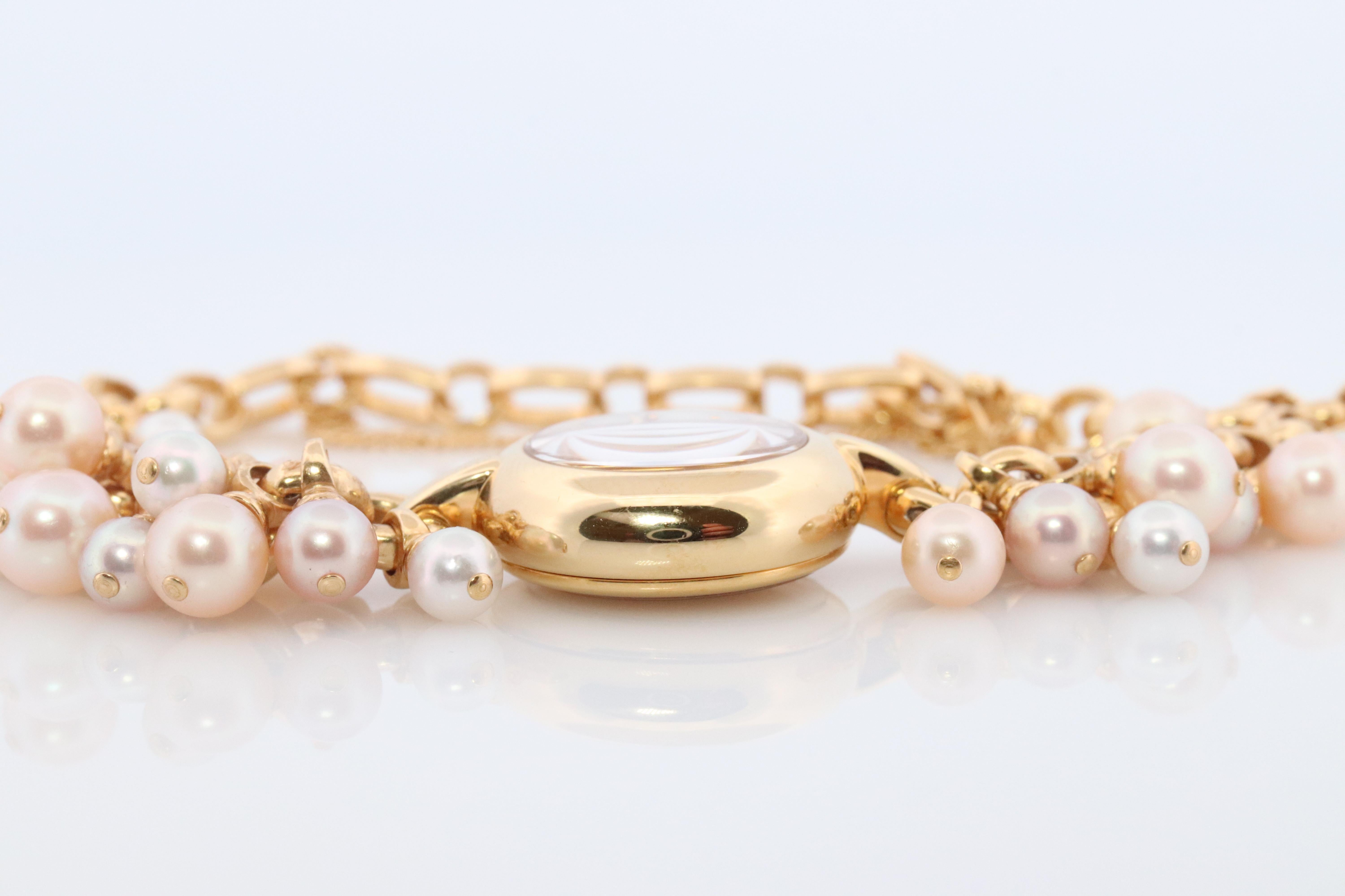 Modern Mikimoto Watch. Mikimoto Pearl Dangle Bracelet Ladies Watch. Dial