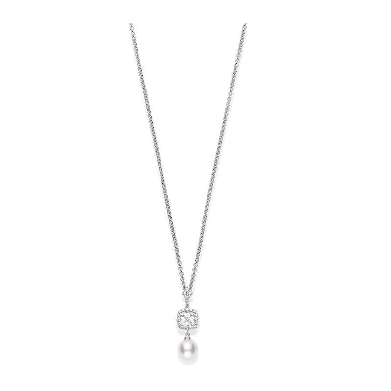 Mikimoto Akoya Pearl & Diamond Pendant Necklace in 18K White Gold. 
Akoya Pearl 8mm 
Diamonds 0.27cts 
MPA10184ADXW