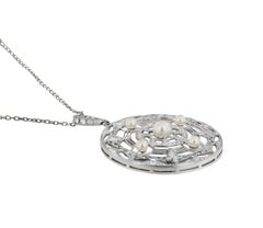 Mikimoto White Gold Akoya Pearl and Diamond Pendant Necklace