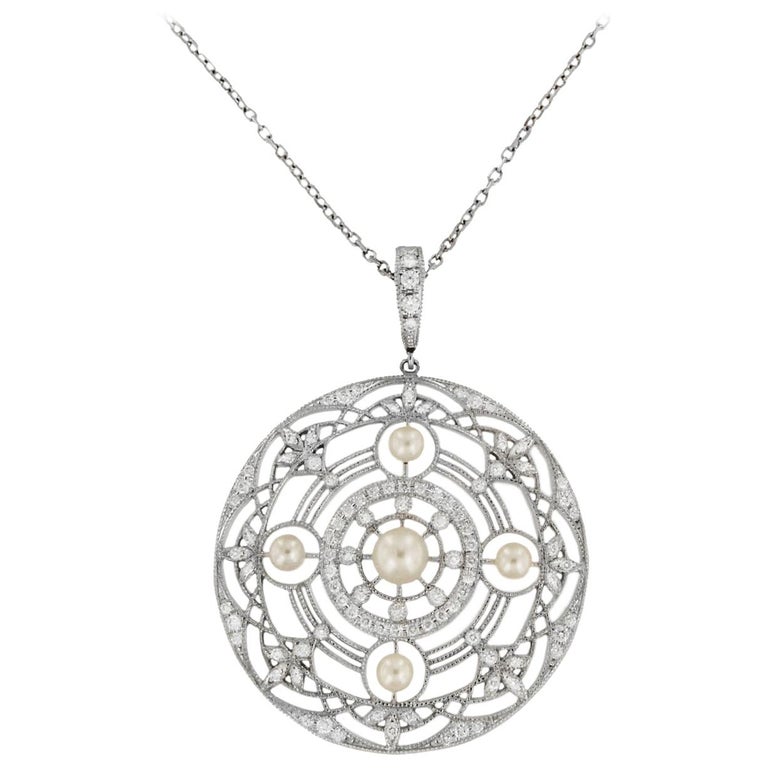 Mikimoto White Gold Akoya Pearl and Diamond Pendant Necklace For Sale ...