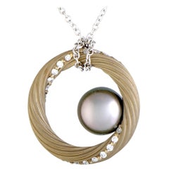 Mikimoto White Gold Diamond and Black Pearl Circle Pendant