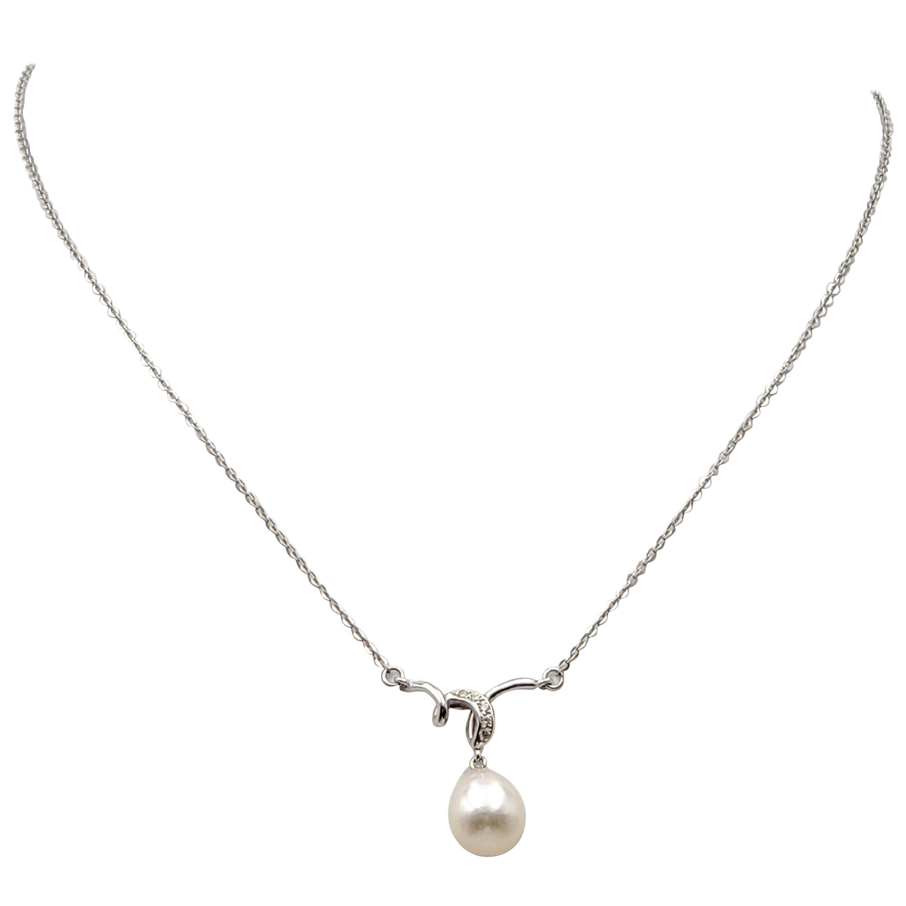 Mikimoto 18 Karat White Gold Diamond and 4 Multi-Color Pearls Drop ...
