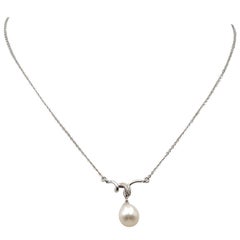 Mikimoto White Gold Pearl and Diamond Pendant Necklace