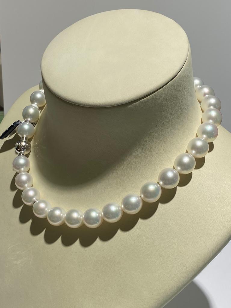 Mikimoto White South Sea Necklace A+ 18 Karat White Gold Clasp 2