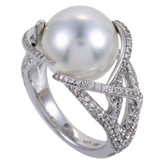 Mikimoto Women’s 18 Karat White Gold Diamond Pave Pearl Ring