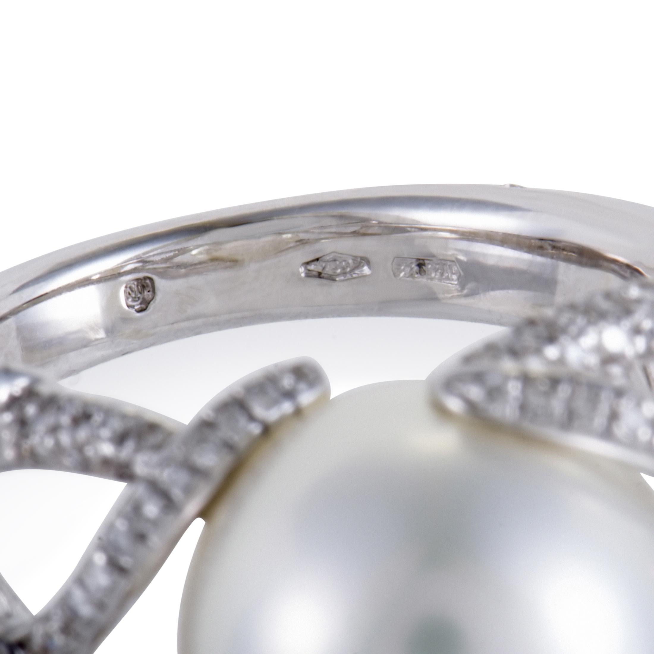 Women's Mikimoto Women’s 18 Karat White Gold Diamond Pave Pearl Ring