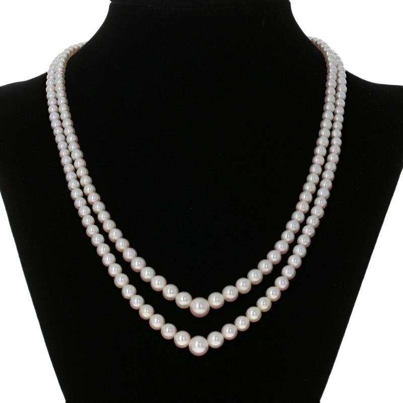 Brand: Mikimoto 

Metal Content: Guaranteed 18k Gold as stamped

Stone Information: 
Akoya Pearls
Diameter Range: 3mm - 7.3mm 

Style: Graduated Double Strand 
Measurements: length 17