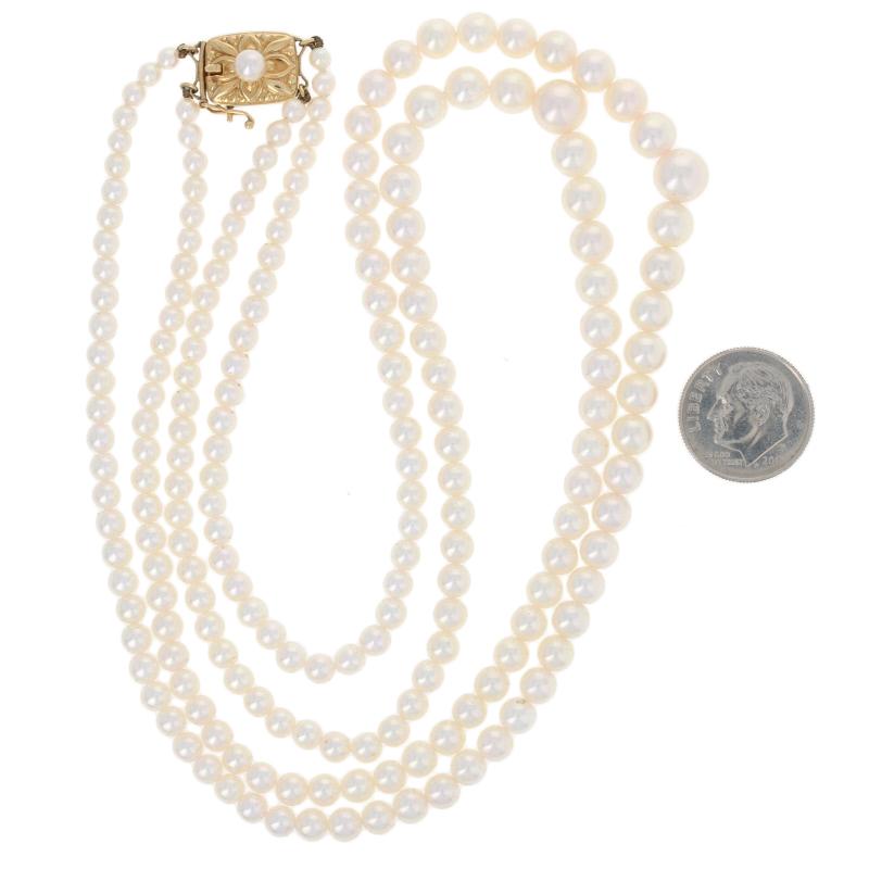 Mikimoto Yellow Gold Akoya Pearl Necklace, 18 Karat Graduated Double Strand In Excellent Condition In Greensboro, NC