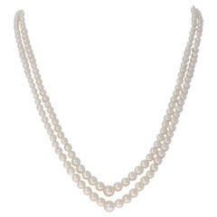 Mikimoto Yellow Gold Akoya Pearl Necklace, 18 Karat Graduated Double Strand