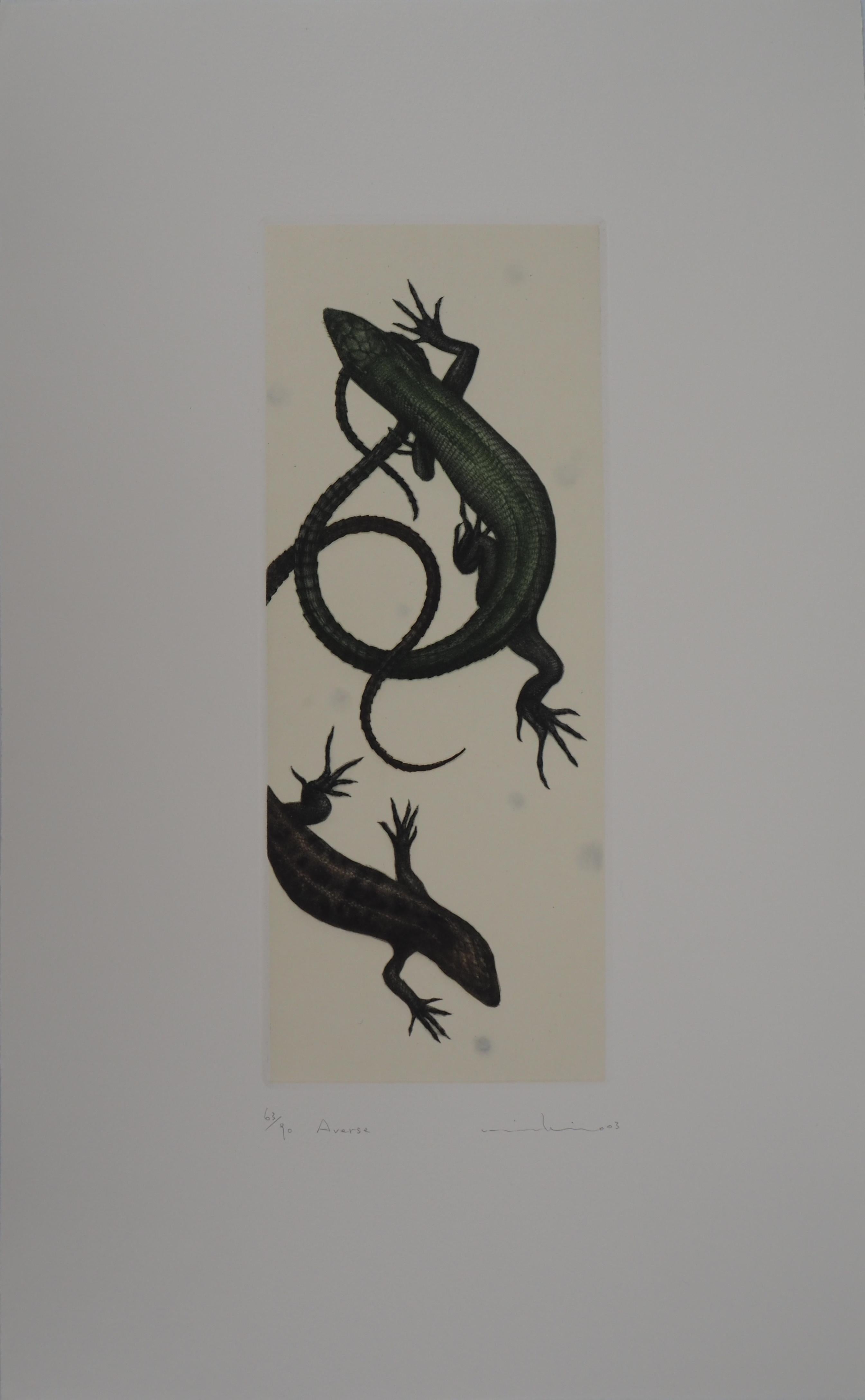 Lizards - Original handsigned etching / 90ex - Print by Mikio Watanabe