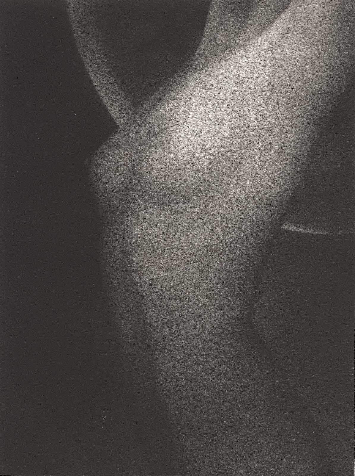 Mikio Watanabe Figurative Print - Moonshine (a young nude woman with big breasts posed in front of huge full moon)