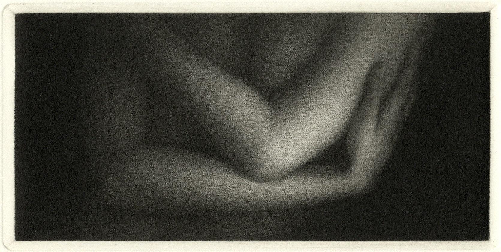 Mikio Watanabe Figurative Print - Pudeur (young nude girl covers her bare breasts in chaste, modest manner)