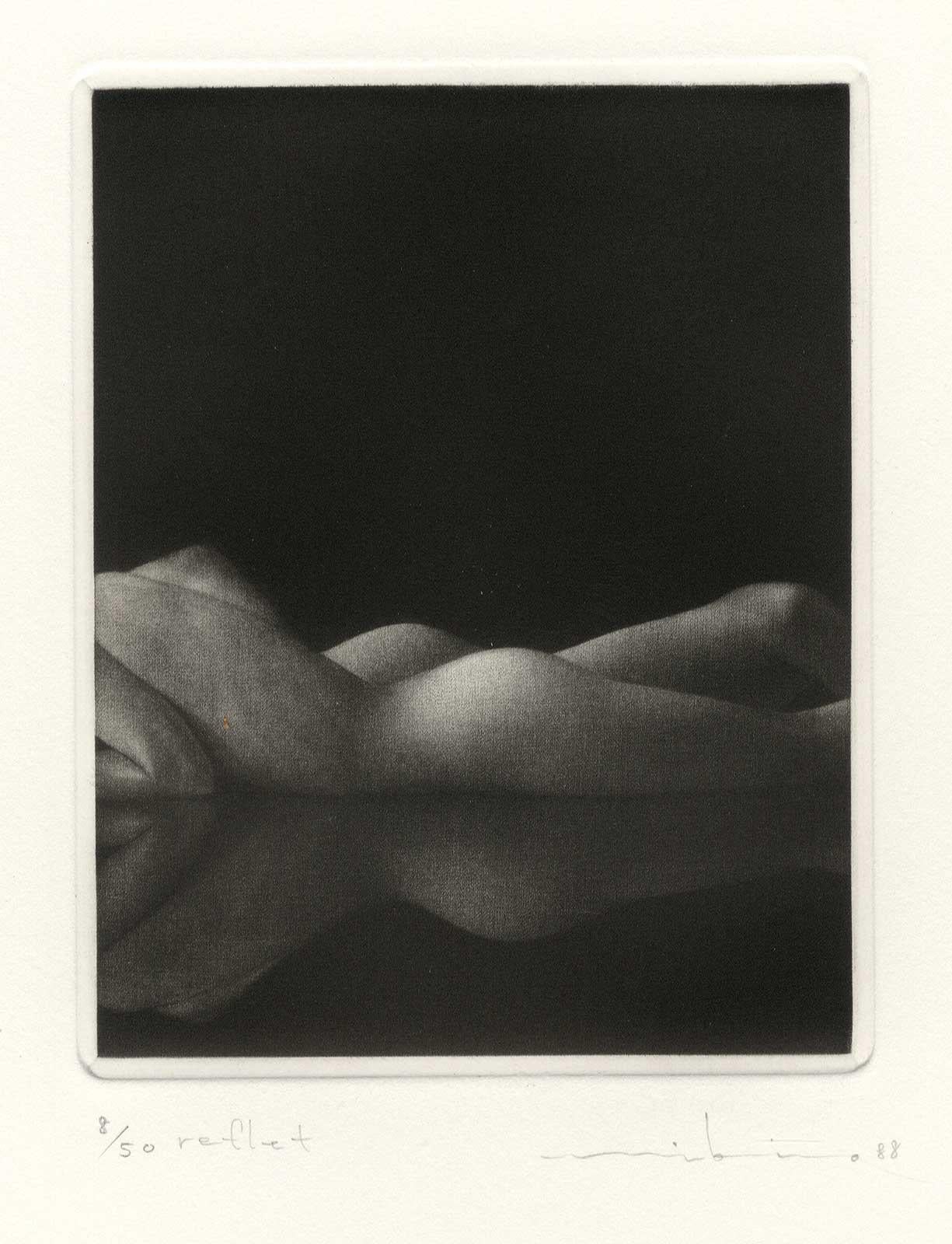 This impression is #8 of 50

Mezzotint artist Mikio Watanabe was born in 1954 in Japan and currently lives in France. He is most known for his elegant, evocative black and white nudes. In these images the artist alternates between full figures and
