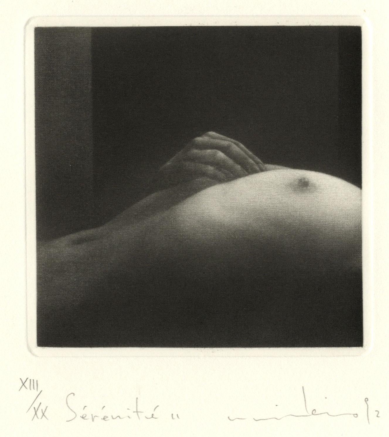 Serenite II ( the serene young woman lying on her back caresses her breast) - American Modern Print by Mikio Watanabe