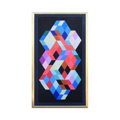 Horizontal Colorful Modern Geometric Long Stitch Woven Tapestry