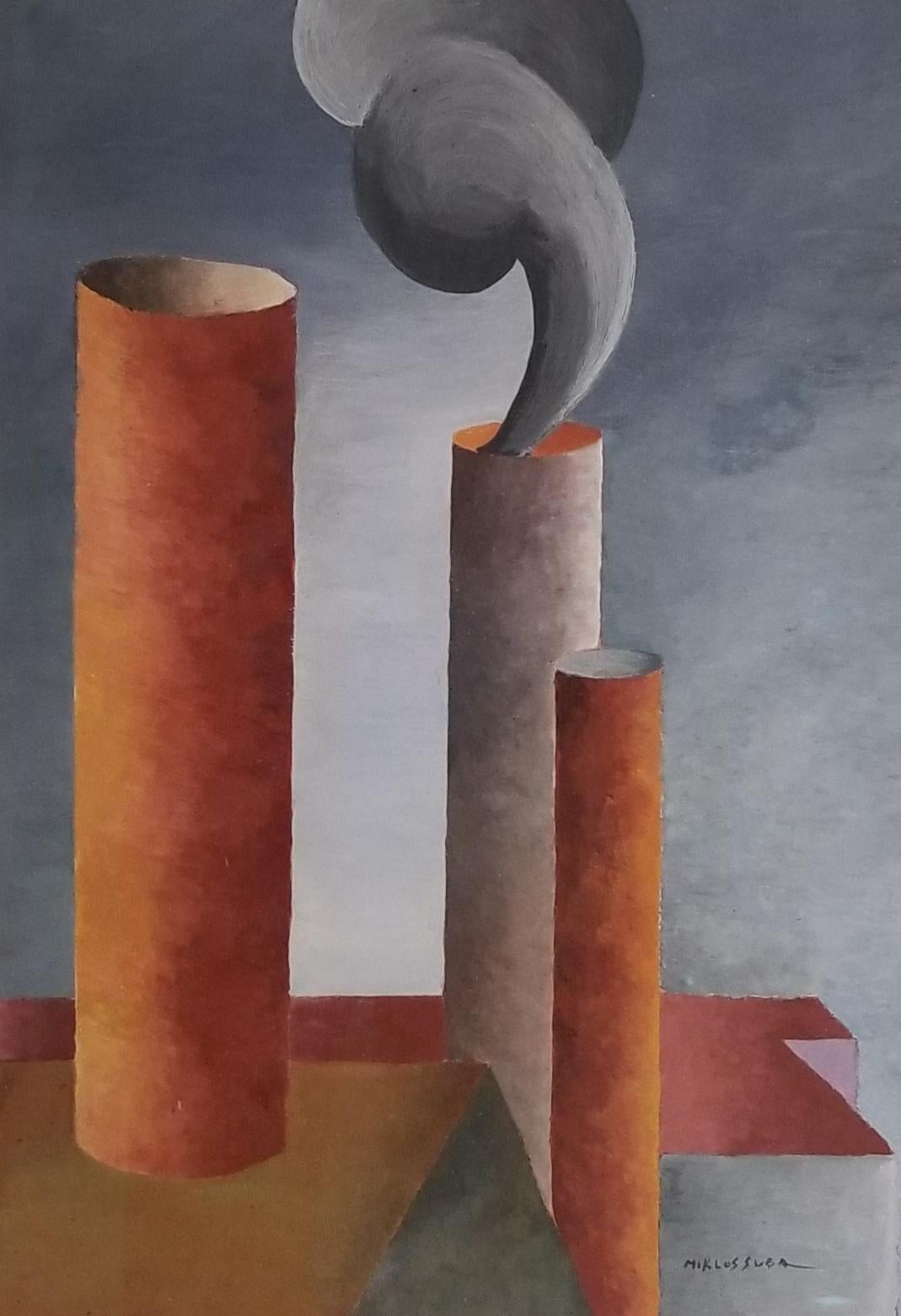 Miklos Suba Abstract Painting – Smoke Stacks