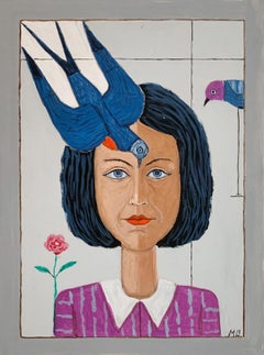 A swallow - Figurative Acrylmalerei, farbenfrohe, surrealistische, polnische Kunst