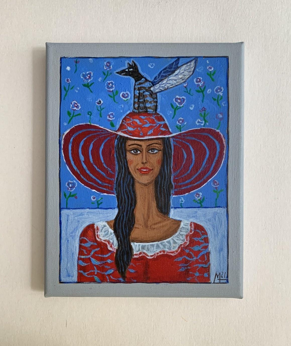 A visitor. Contemporary acrylic Painting, Figurative, Surreal, Polish artist - Gray Figurative Painting by Mikołaj Malesza