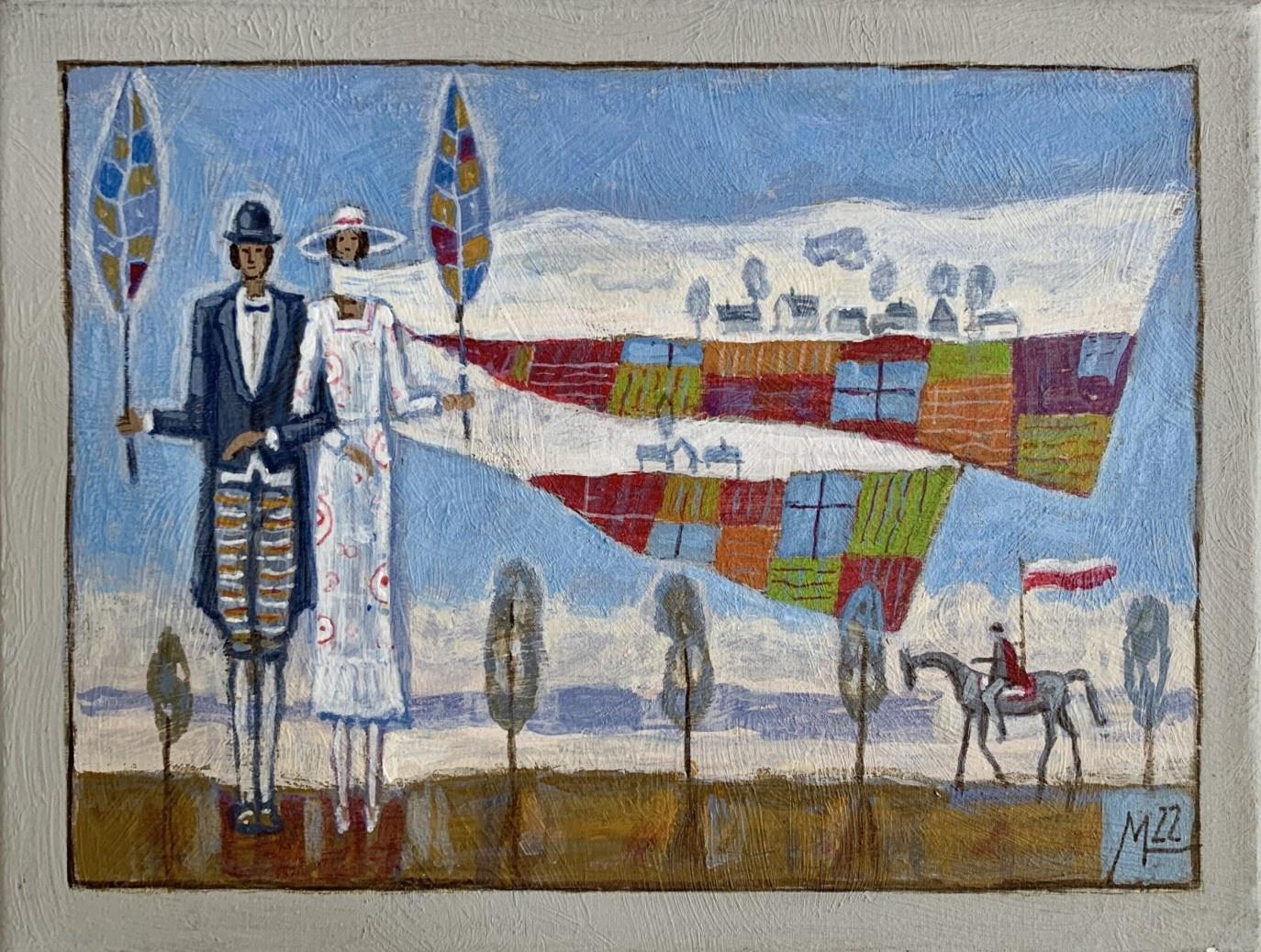 Mikołaj Malesza Interior Painting – Journey - Zeitgenössische Acrylmalerei, figürlich, Paar, polnische Künstlerin