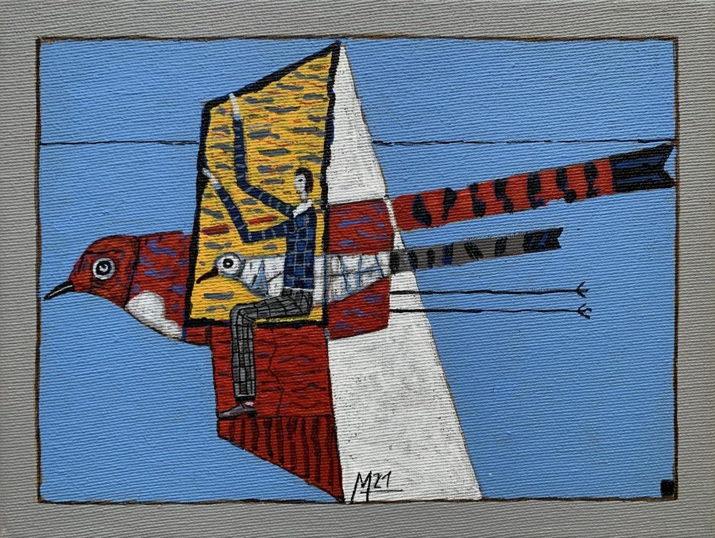 Mikołaj Malesza Figurative Painting – My Birdds - Zeitgenössische Acrylmalerei, figurative, surreale, polnische Künstlerin