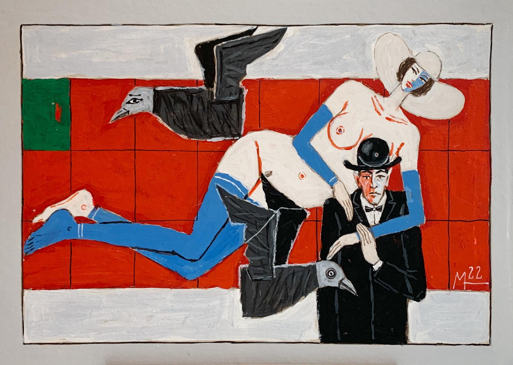Mis pájaros - Pintura acrílica figurativa, Desnudo, Surrealista, Arte polaco