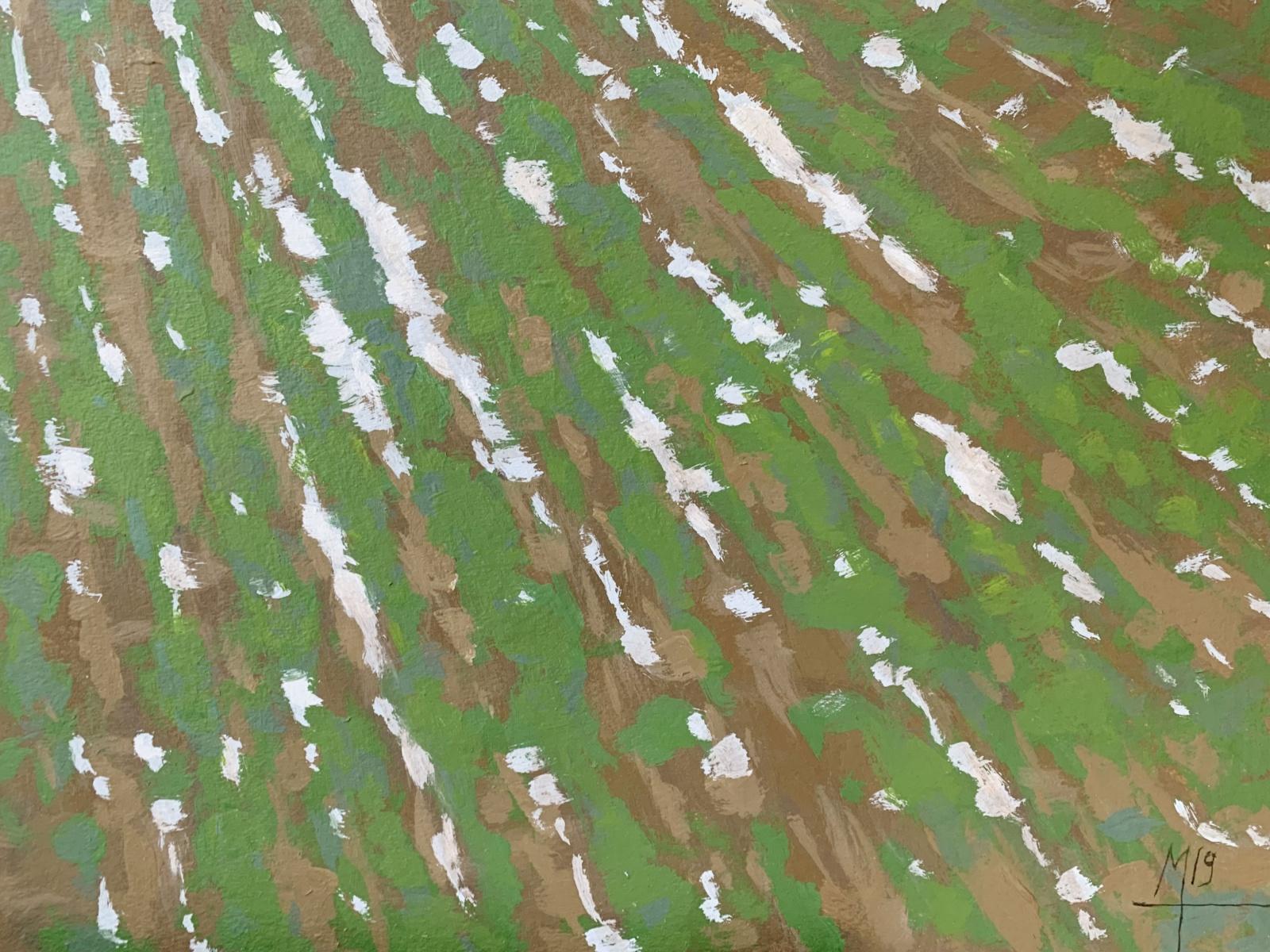 Pocilgas - Pintura acrílica figurativa, Paisaje, Vista rural, Naturaleza - Figurative Painting Gris de Mikołaj Malesza