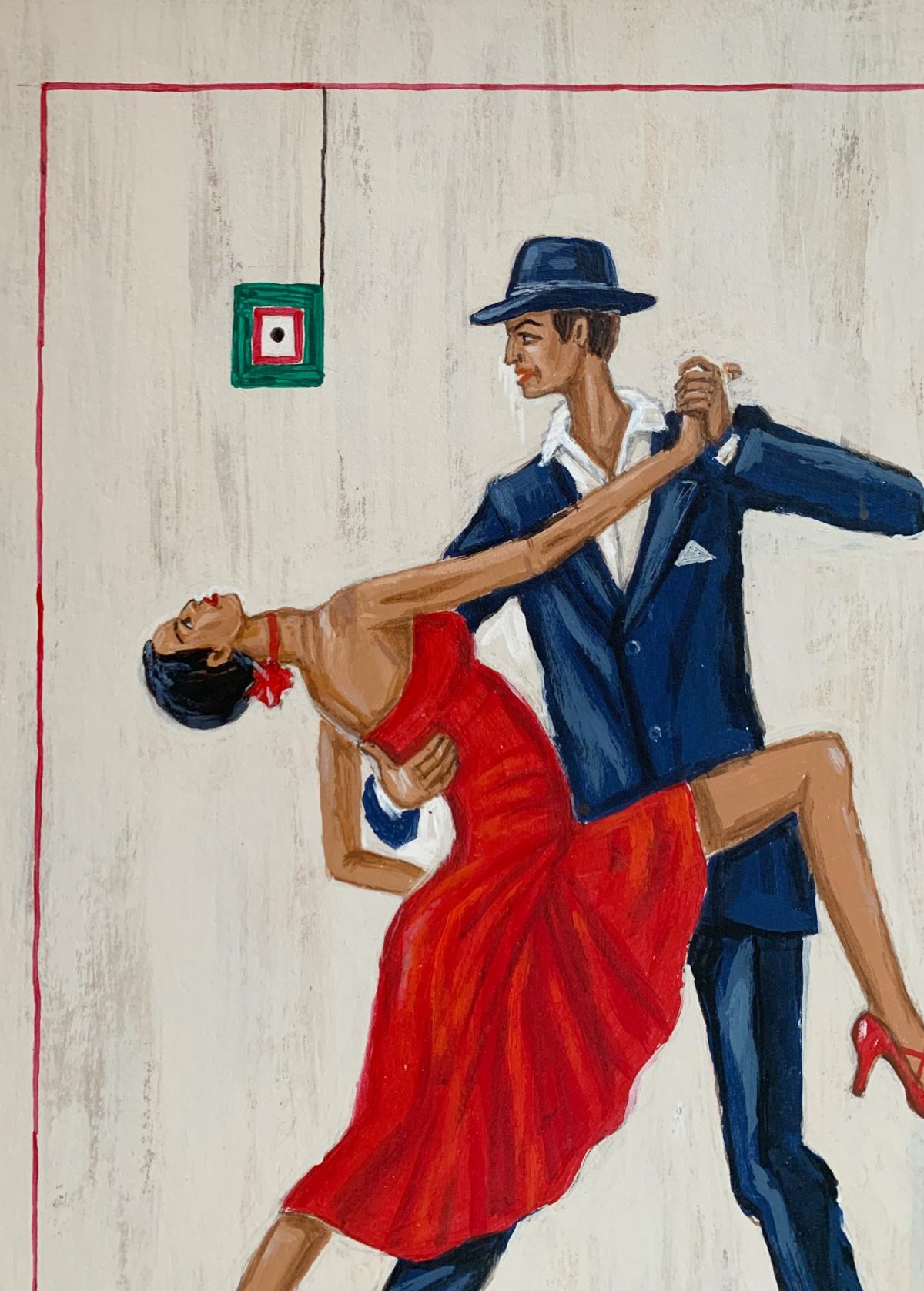 Tango 3 - Figurative acrylic painting, Colorful, Surrealistic, Polish art - Painting by Mikołaj Malesza