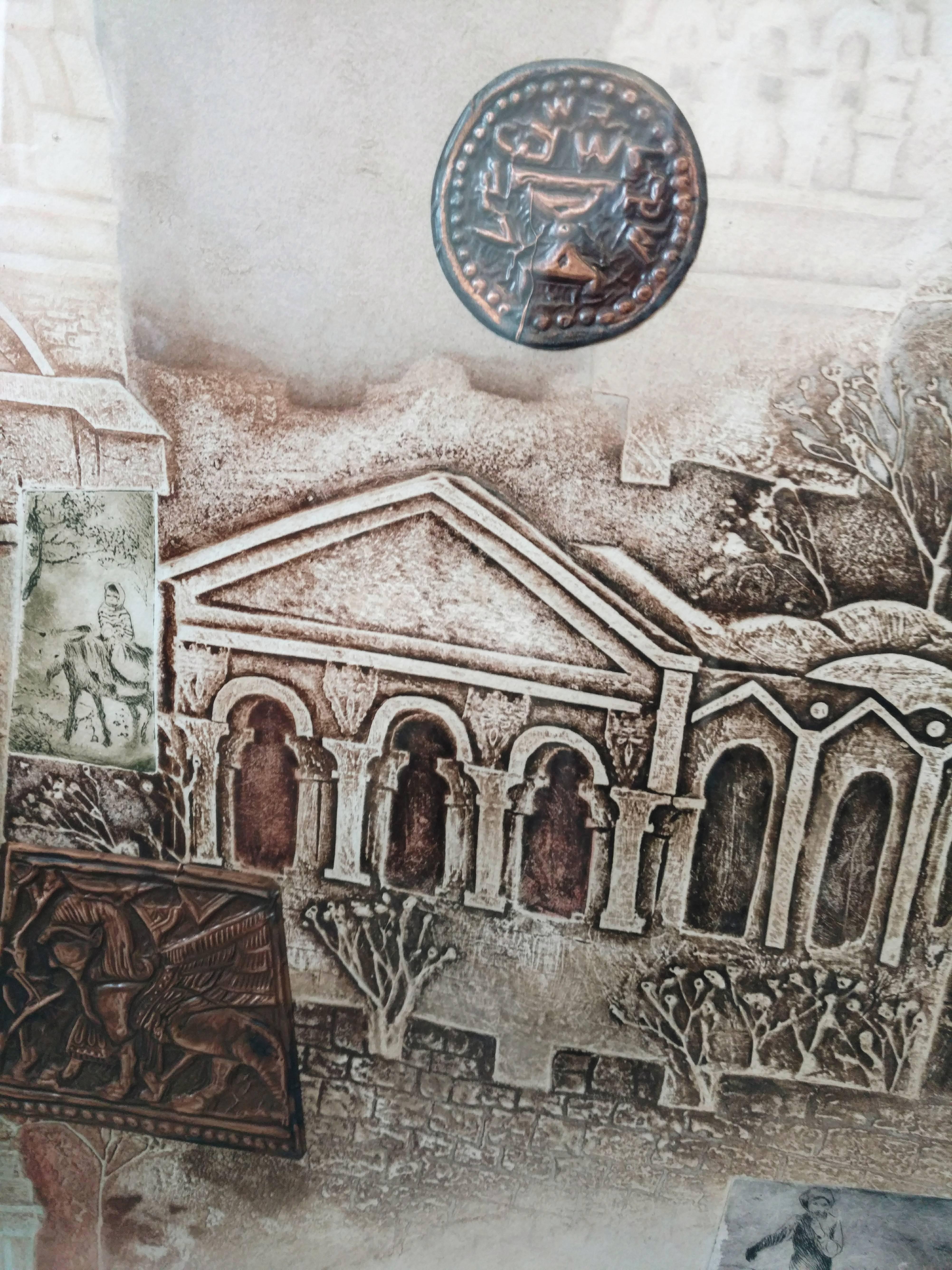 Jérusalem City of Gold, gravure en taille-douce Triptyque technique mixte art judaïque israélien en vente 2