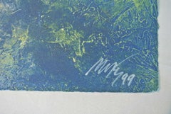 Surrealistisches Intaglio Mischtechnik Monotypie auf handgeschöpftem Papier