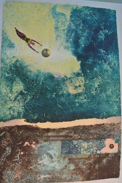 Intaglio surrealista a tecnica mista Monotipo su carta fatta a mano