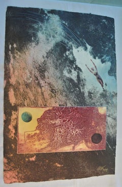 Intaglio surrealista a tecnica mista Monotipo su carta fatta a mano