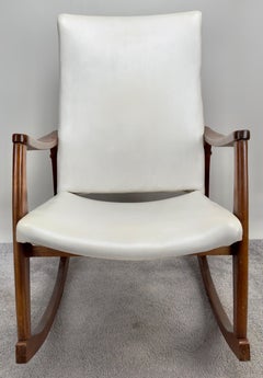 Milo Baughman Style MCM in White Faux Leather Rocking Chair
