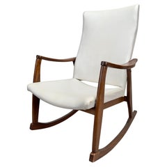 Mil Baughman Style MCM in White Faux Leather Rocking Chair 