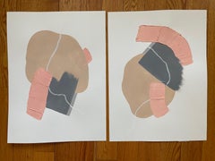 Abstrakte Komposition – Acryl auf Papier in Beige, Grau, Rosa, Lachsrosa und Lachsfarbe, 2023