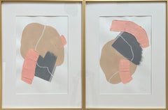 composition abstraite - acrylique sur papier beige, gris, couleur saumon rose, 2023