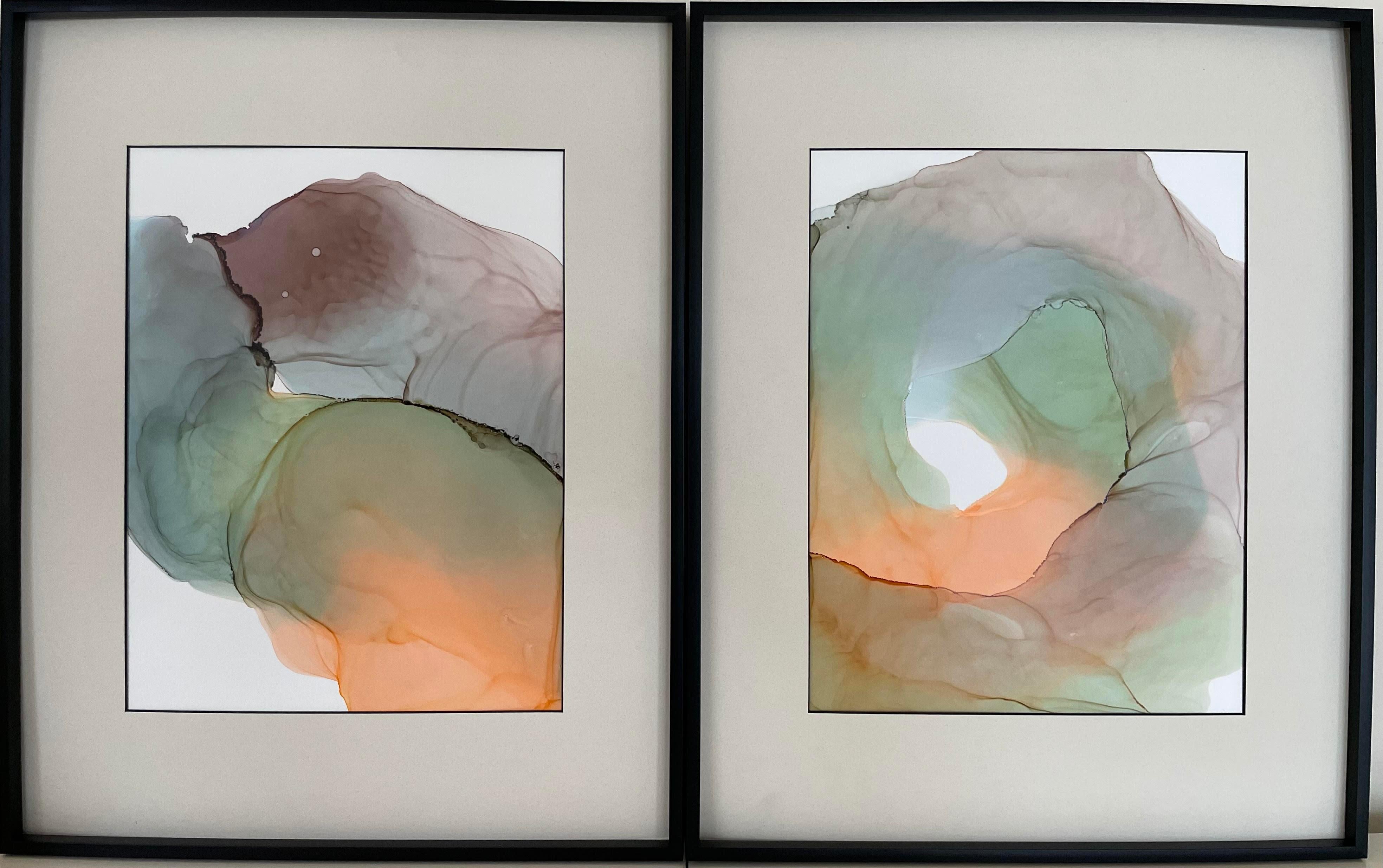 Foglia d'autunno - dipinto astratto, realizzato in arancione, verde, broun