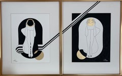 Beyond the scale - line drawing figure with gold disk and stripes