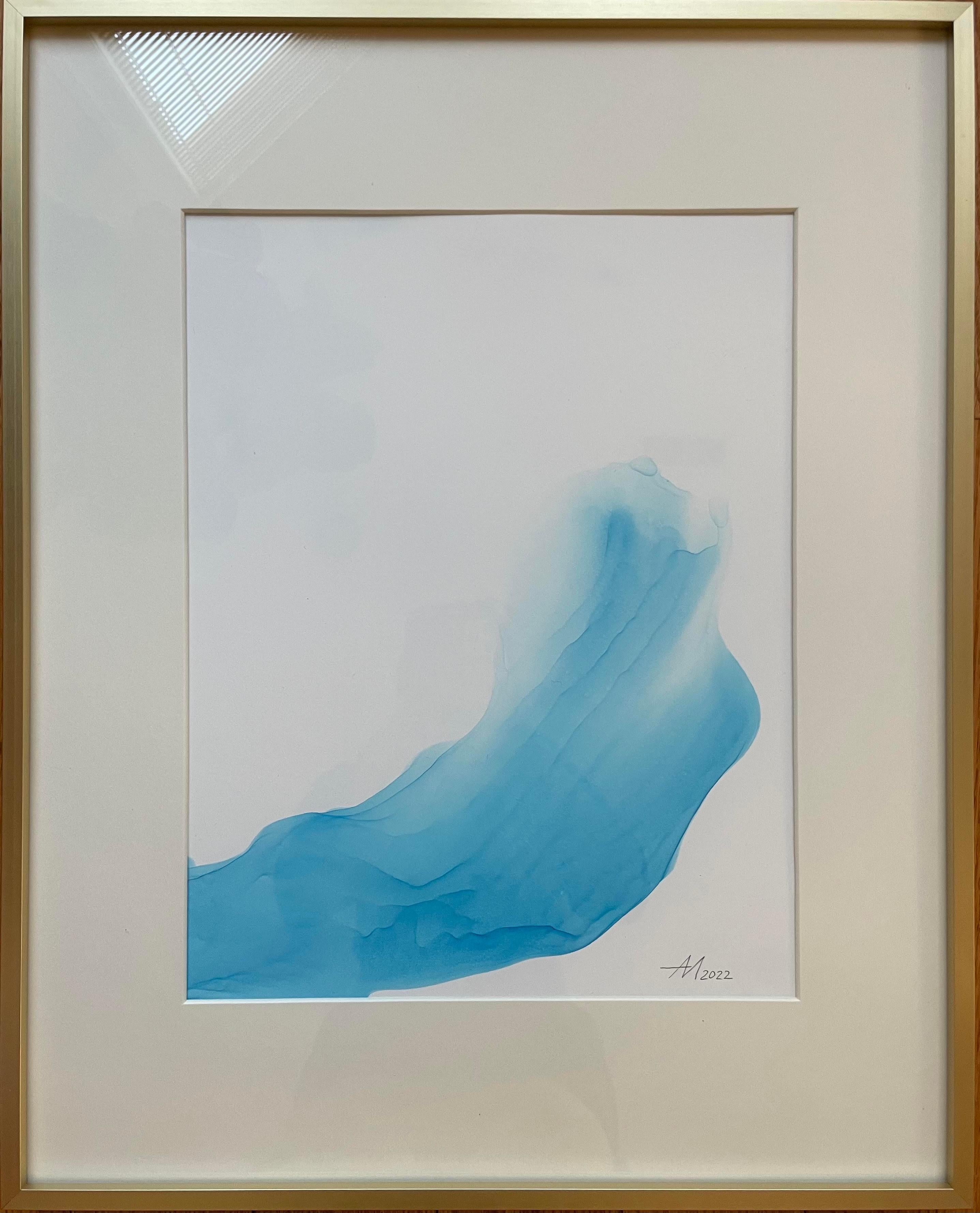 Mila Akopova Abstract Drawing - Blue lagoon - abstract painting, made in blu, turquoise color (wave, sea, ocean)