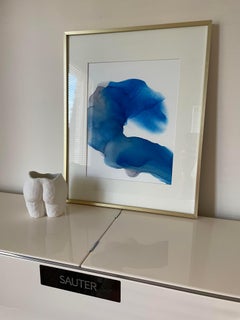 Breeze - abstract painting, made in ultramarine blue, grey color