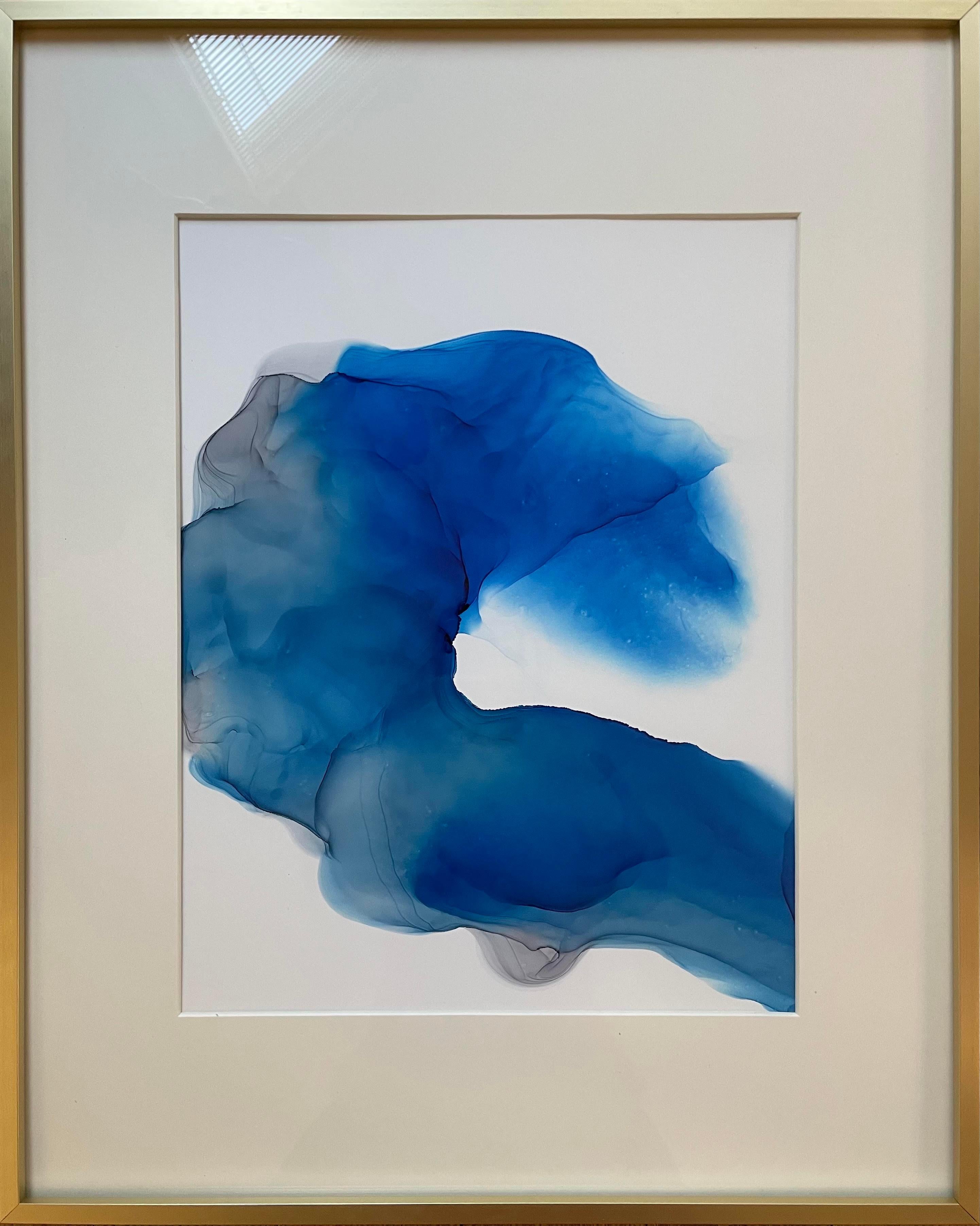 Mila Akopova Abstract Drawing - Breeze - abstract painting, made in ultramarine blue, grey color
