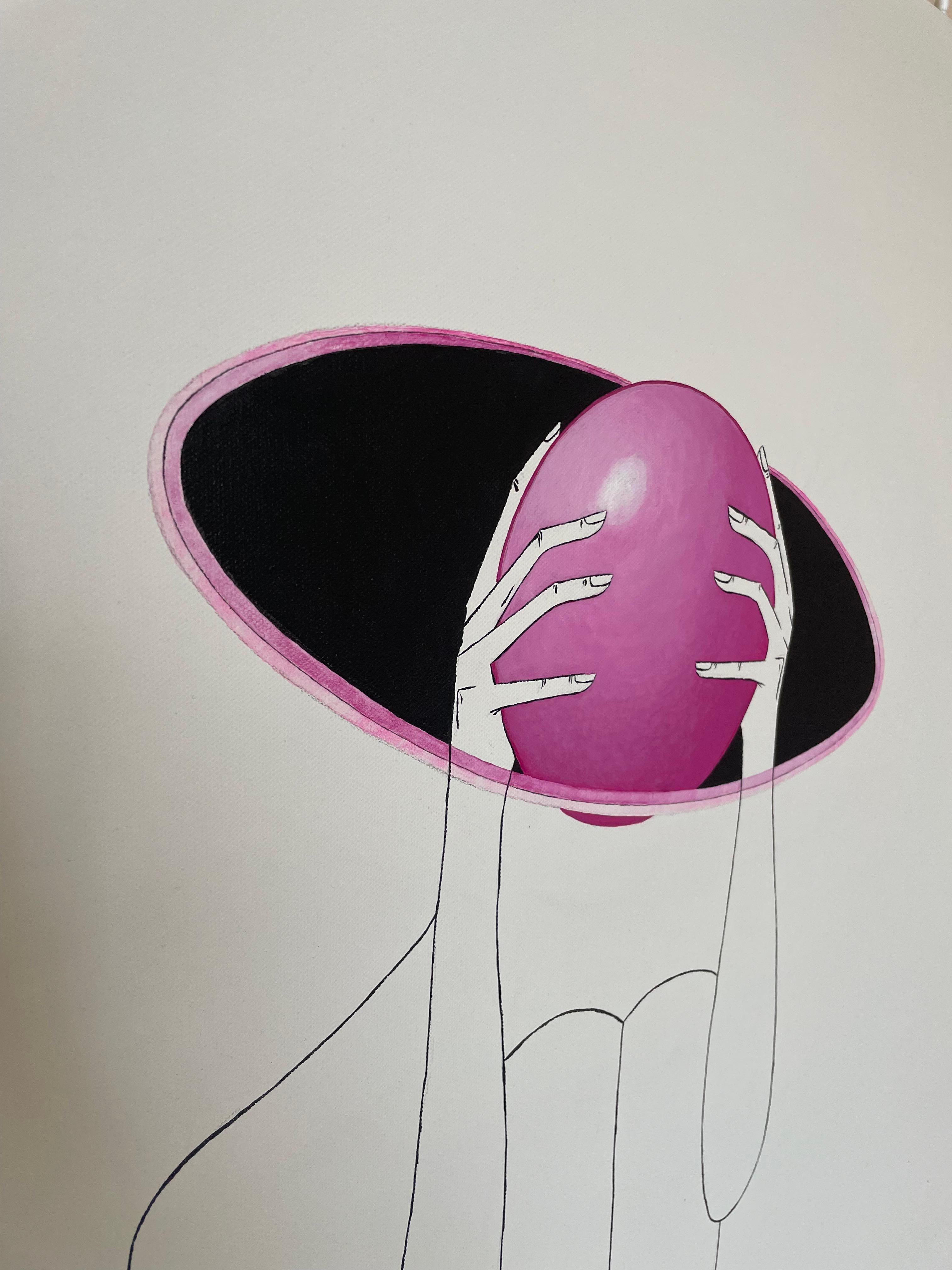 Deep inside Pink Planet - arte astratta, contemporanea, acrilico, 2023 - Abstract Painting Grigio di Mila Akopova