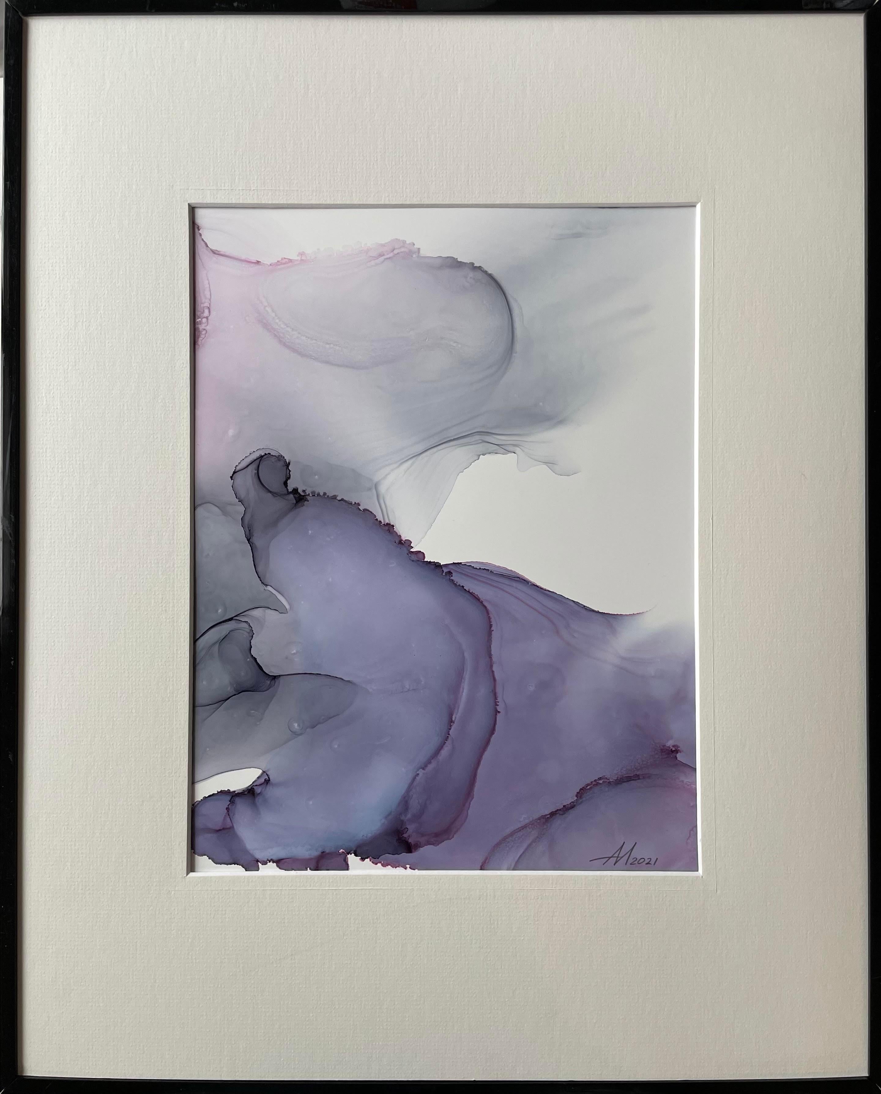 Mila Akopova Abstract Drawing - Dreams - abstraction art, made in purple, pink, grey,  blue color