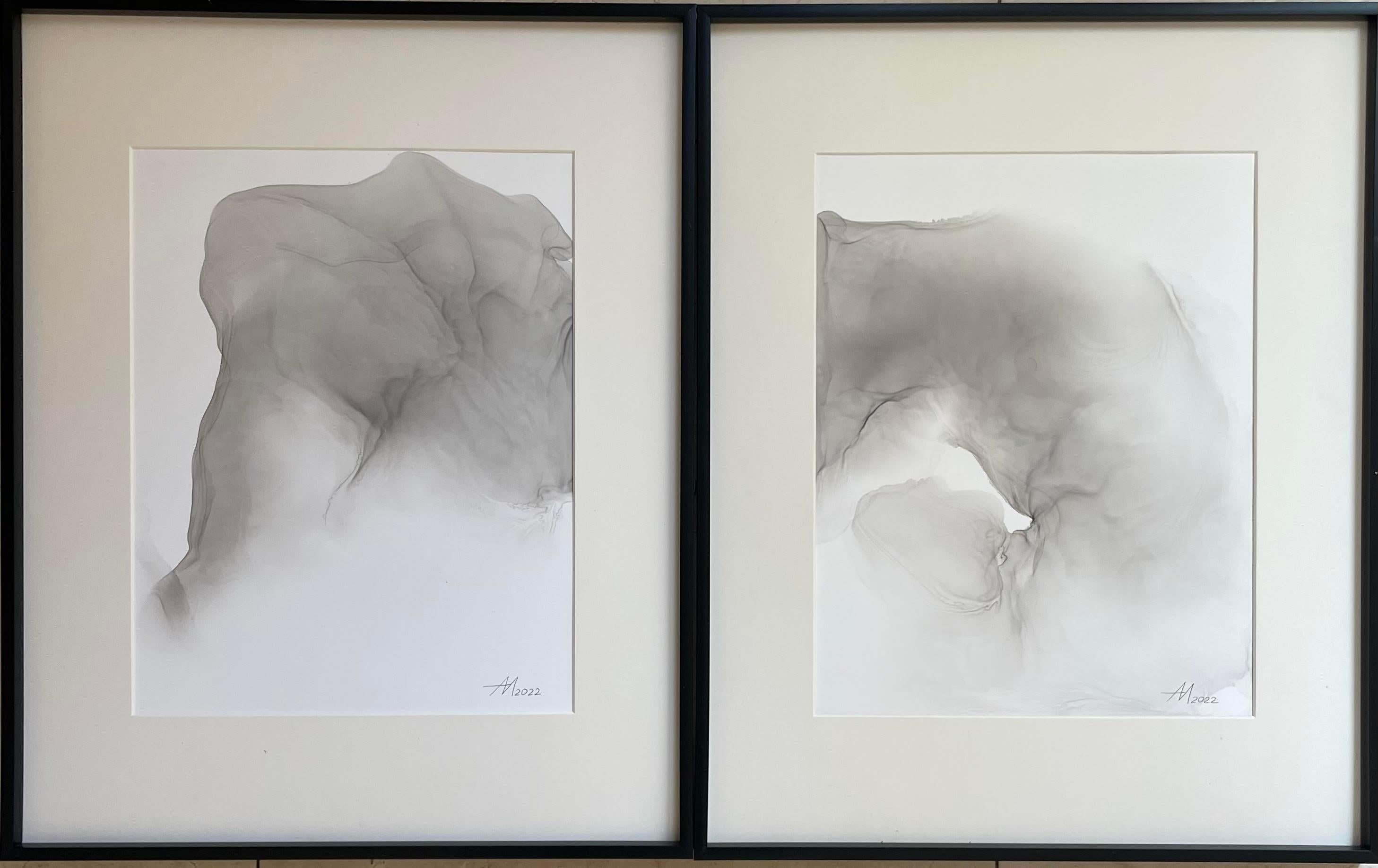 Mila Akopova Abstract Drawing - In the clouds I - abstraction art, made in gray, black  colors