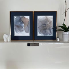 Infinity II - abstraction art, made in gray-blue, brown colors