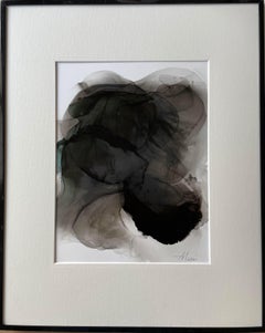 Mystery - abstract painting, made in black, grey, green color