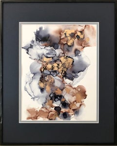 Mystification - abstraction art, made in gold, brown, grey, blue 